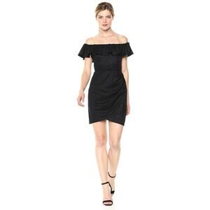 BCBGeneration BLACK Off Shoulder Ruffle Cocktail Lined Lace Dress Small S NEW